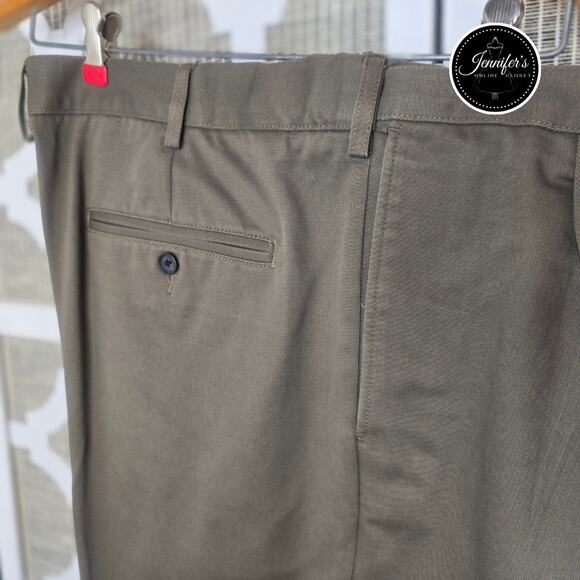 Lands' End Men's Olive Green Traditional Fit Pleated Cuffed Dress Pants Size 40 - Picture 7 of 10